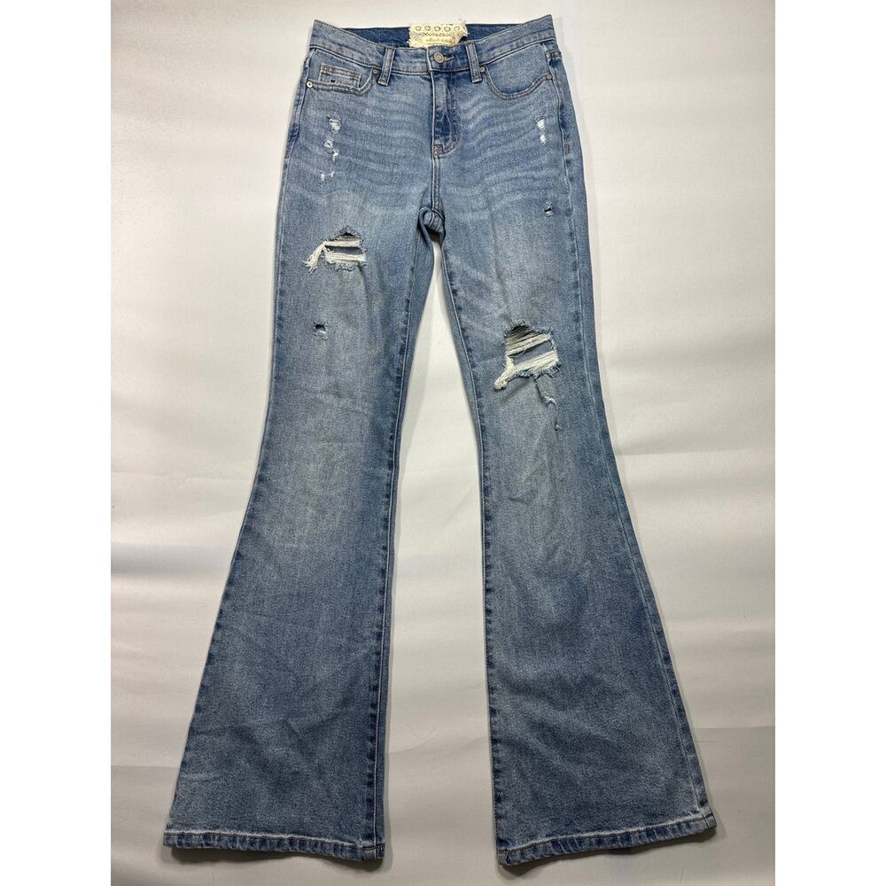 Altar'd State Women's Distressed Flare Blue Denim Jeans - Size 3/26 (26x33)